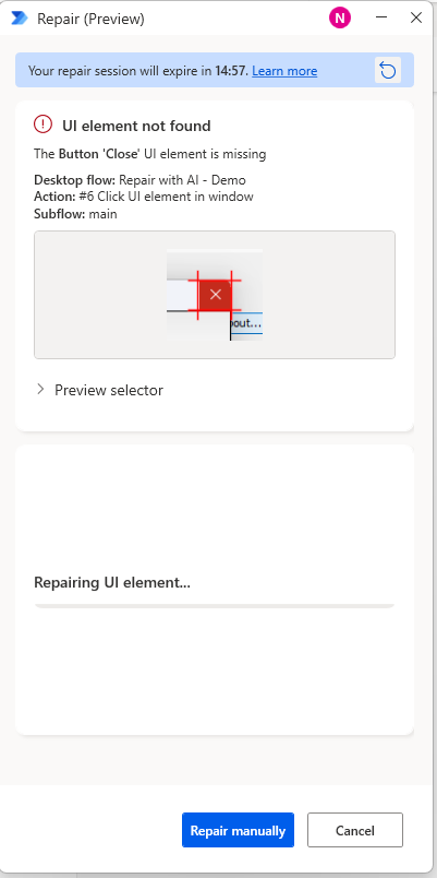 Copilot is trying to locate the UI element.