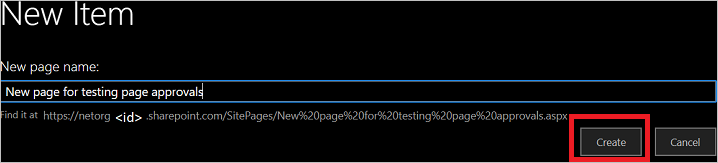 Create option Screenshot that shows the create option.