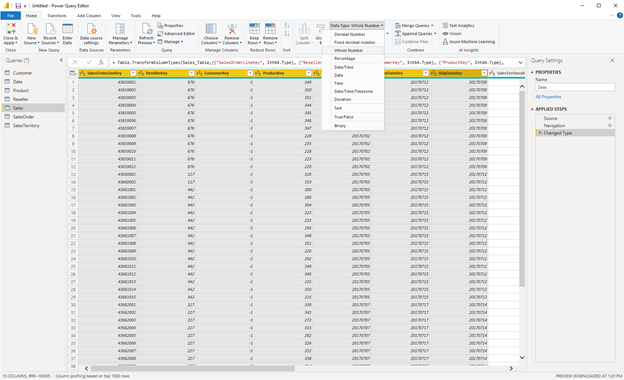 Screenshot of Check the data types of the columns.
