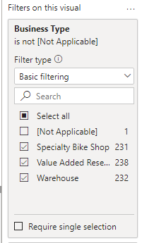 Screenshot of Filter out Not Applicable business type.