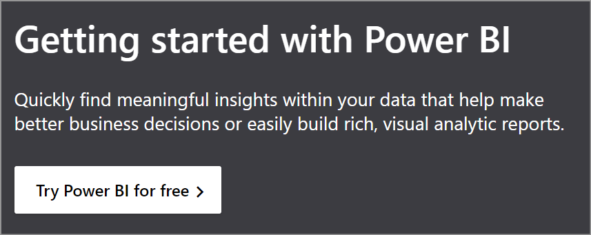 Screenshot showing the Power BI free trial offer.