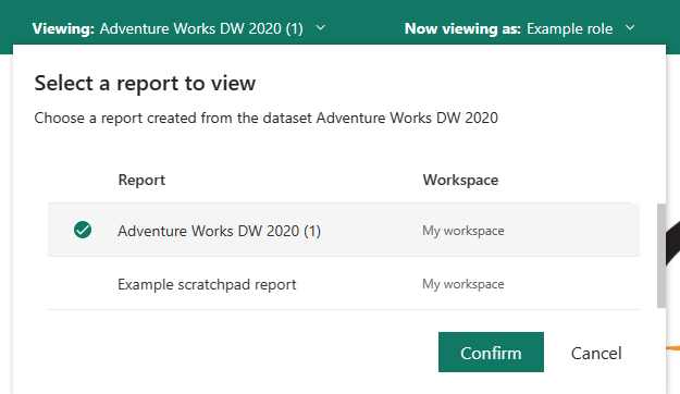 Screenshot of Viewing to select a different report to test.