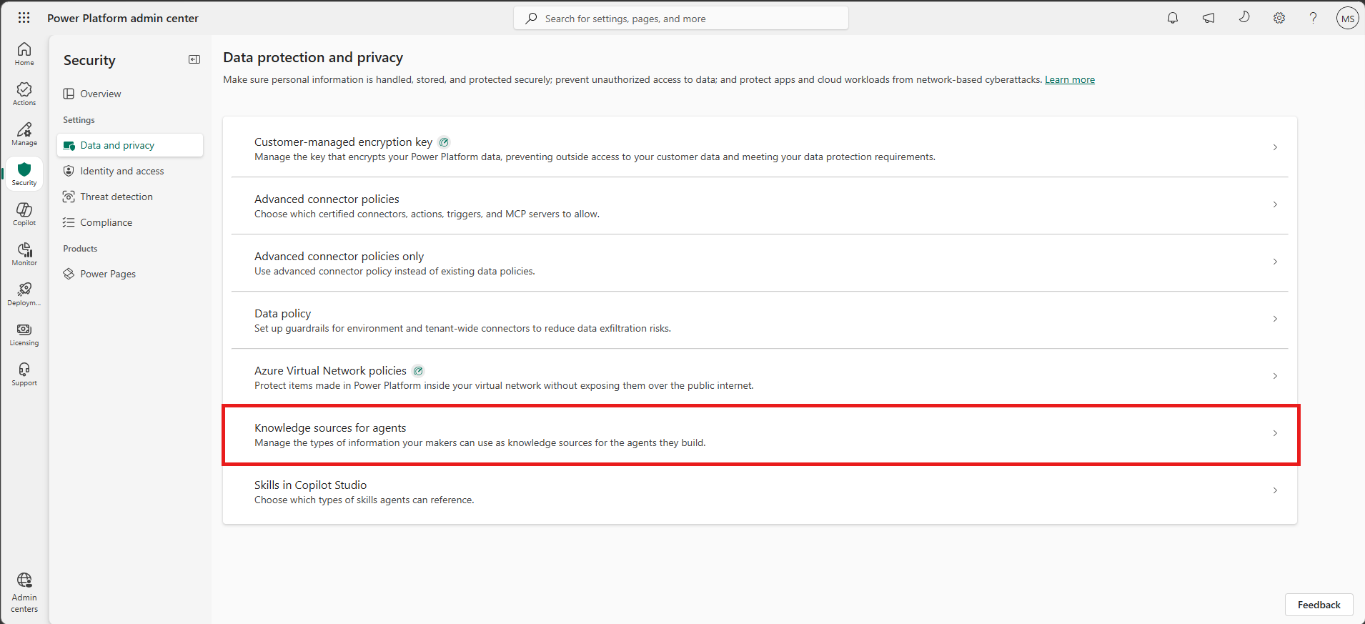 Data policy for knowledge source for agents