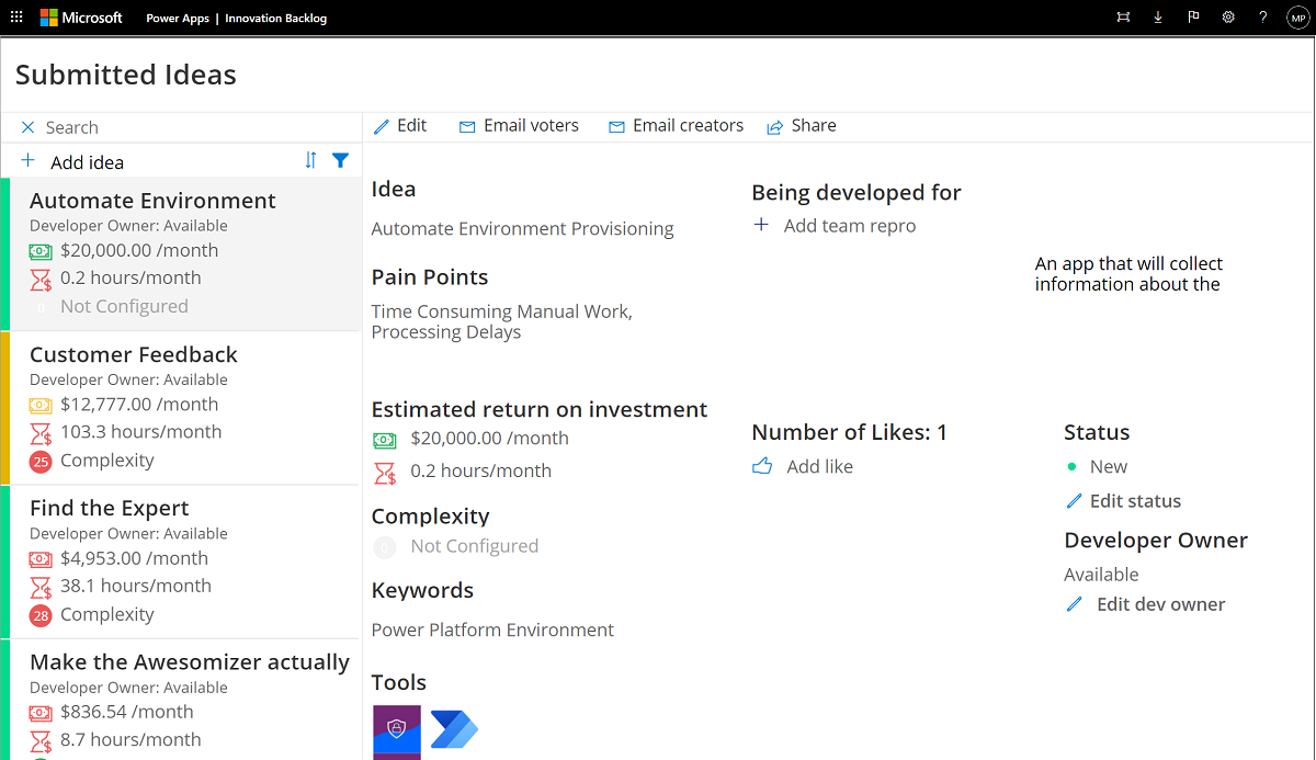 Innovation Backlog app Innovation Backlog app.