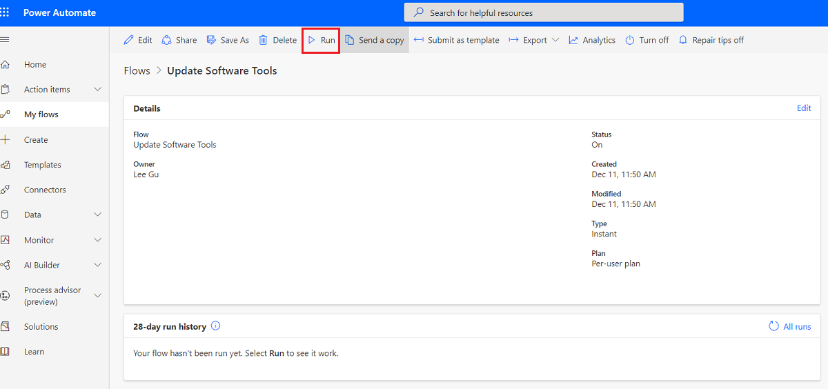 Run Update Software Tools cloud flow Run Update Software Tools cloud flow.