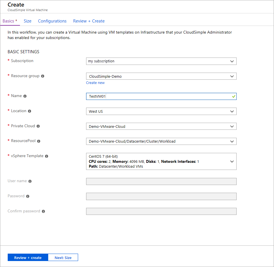 Create CloudSimple virtual machine - basics