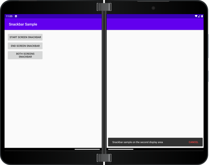 END: snackbar on the second screen, portrait orientation
