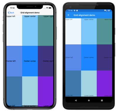 Screenshot of cell alignment within a Grid