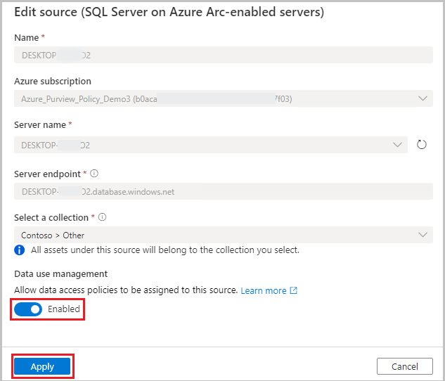 Screenshot shows how to register a data source for policy.