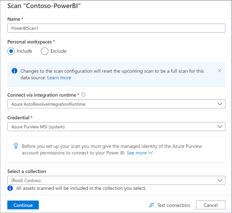 Image showing Power BI scan setup.