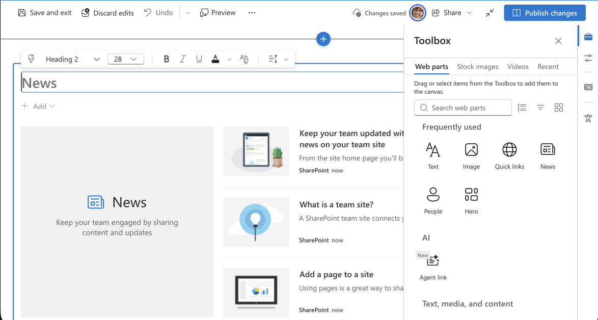 Screenshot of the edit web part experience.