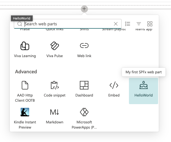 Screenshot of the web part gallery.