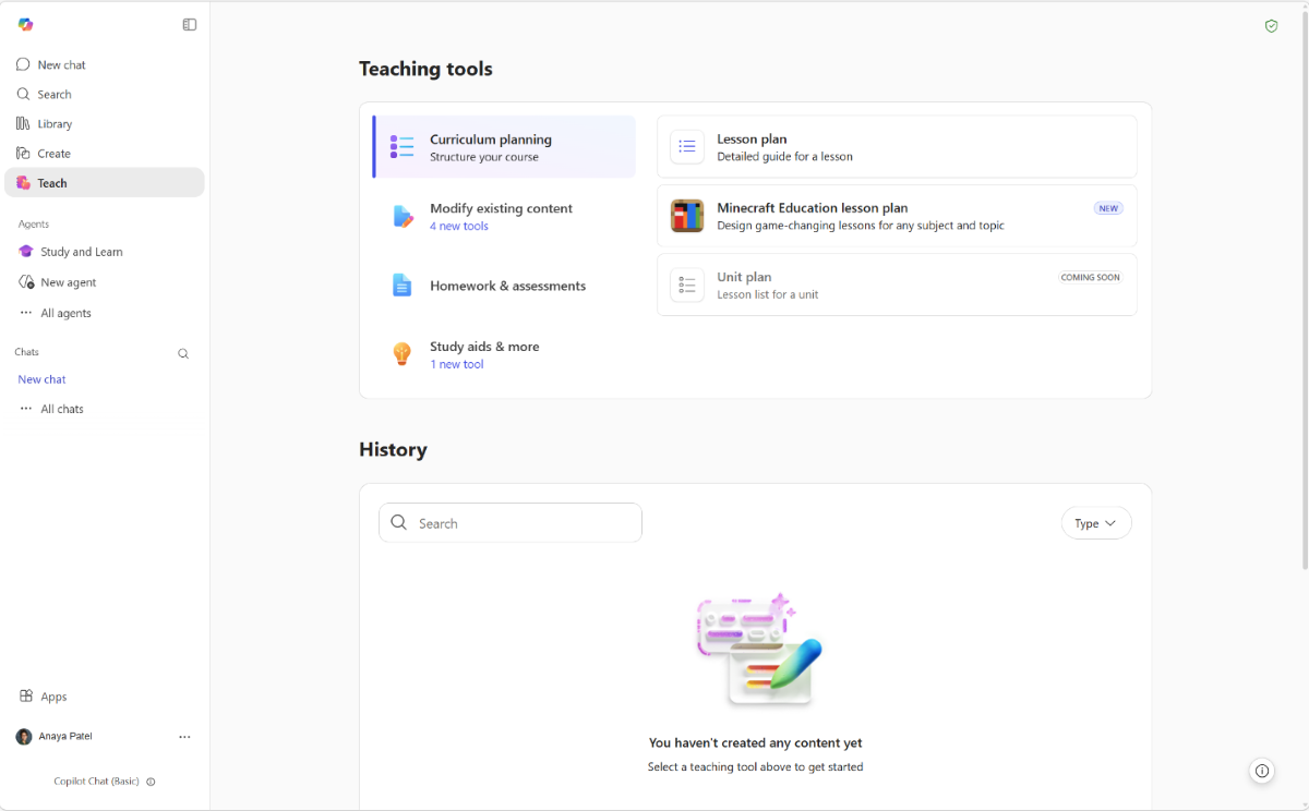 Screenshot of the Teaching tools screen in Teach.