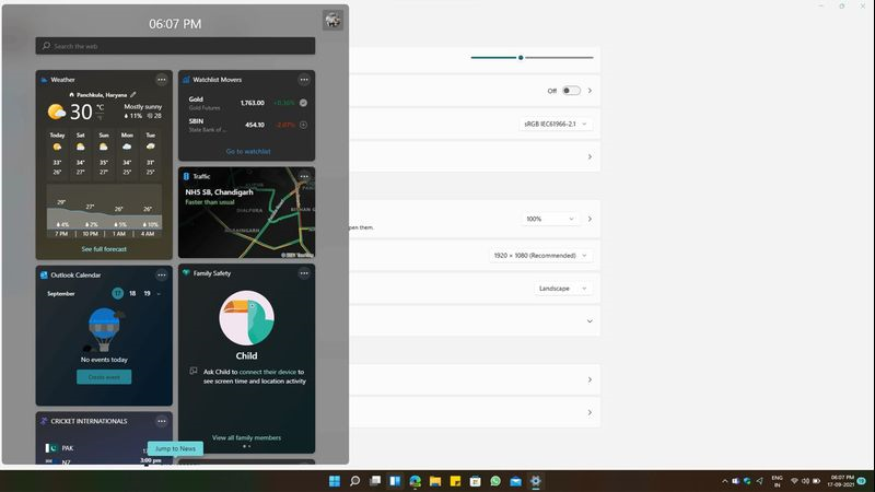 Screenshot of Windows 11 widgets.