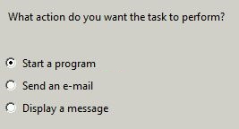 Screenshot of a window with Start a program selected.
