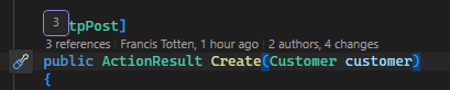 Screenshot that shows the CodeLens keyboard access numbers in Visual Studio.