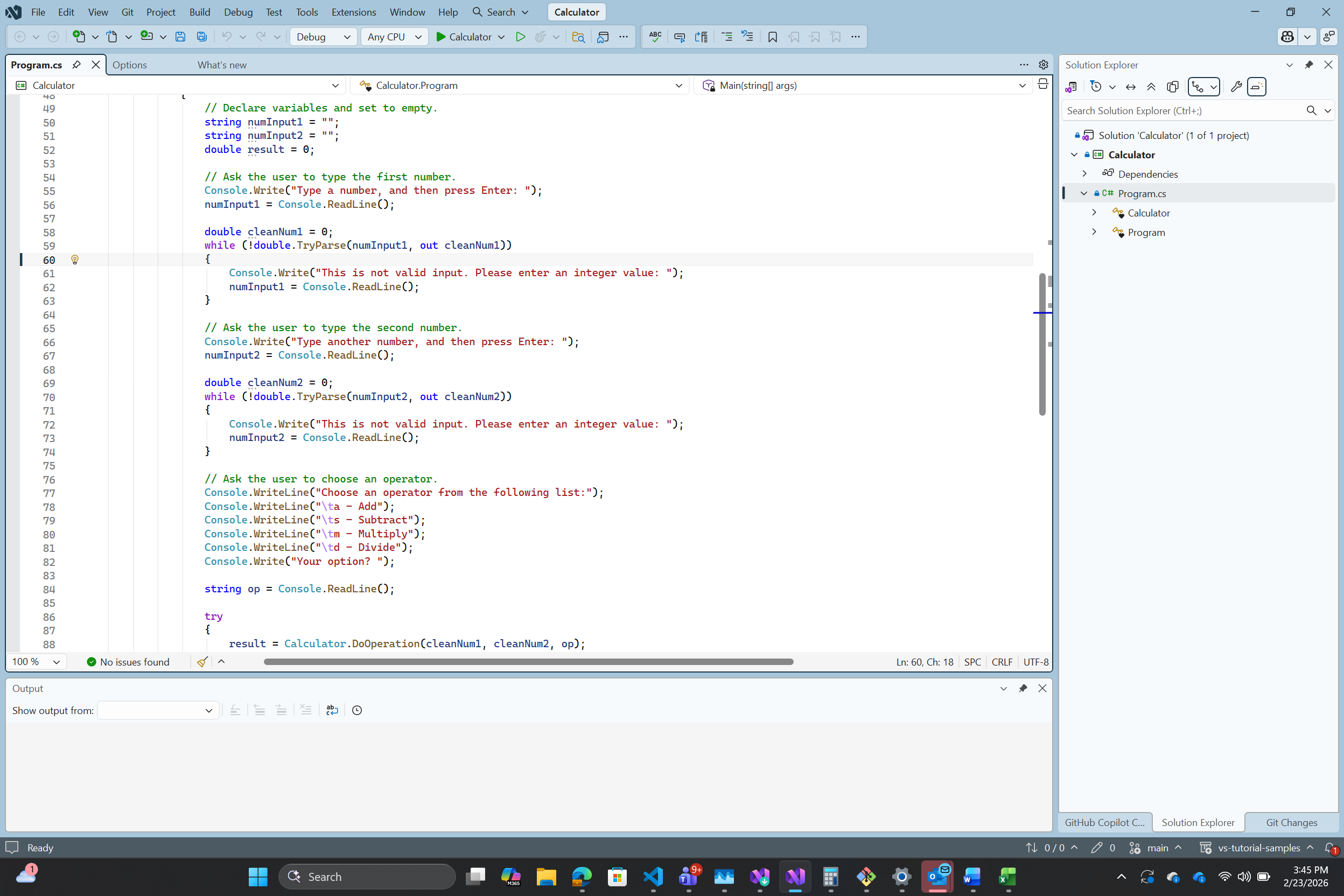 Screenshot of Visual Studio IDE using the Cool Breeze theme.
