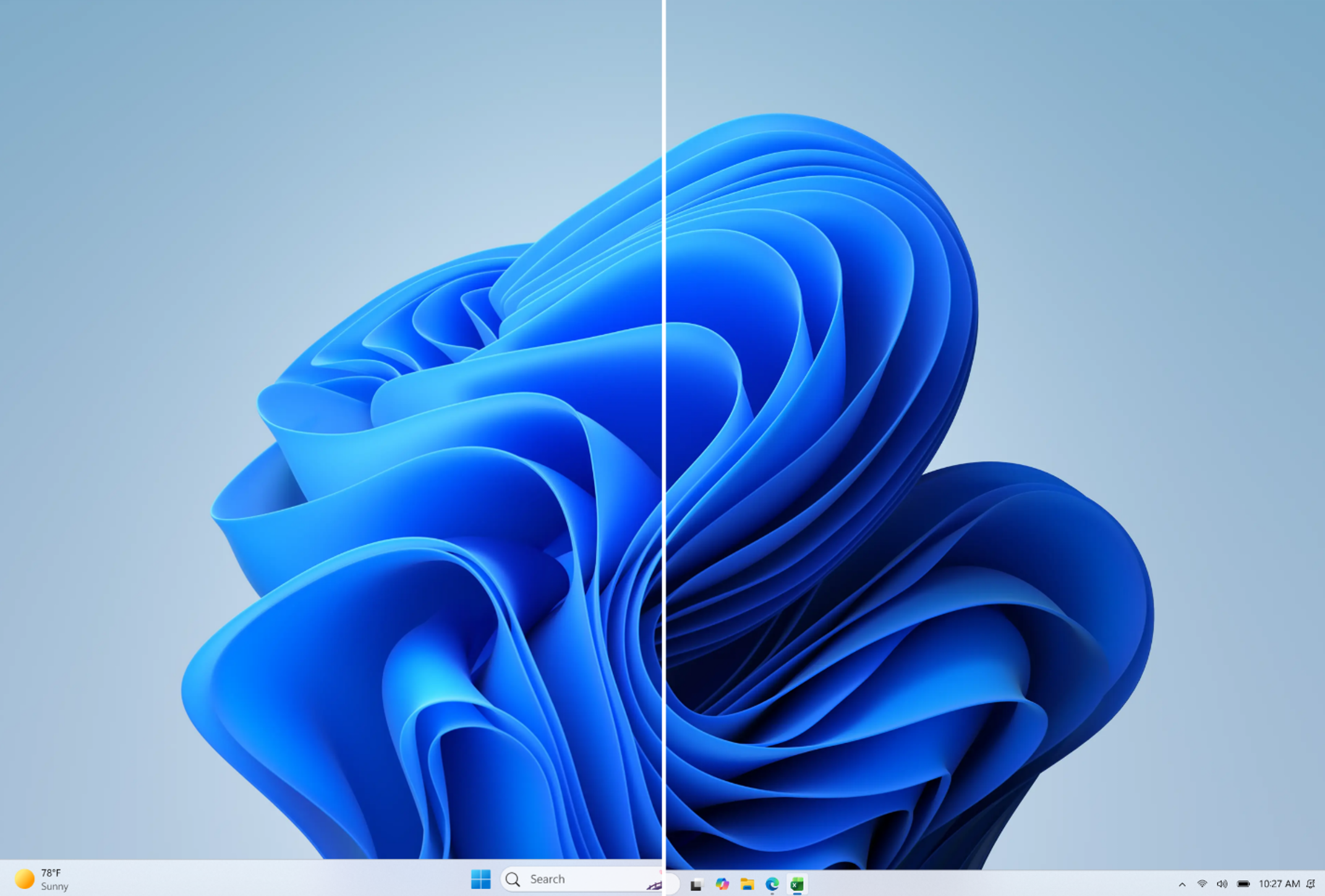 Screenshot that shows side-by-side comparison of the standard and smaller taskbar heights on the same device and resolution, showing the additional screen space gained. 