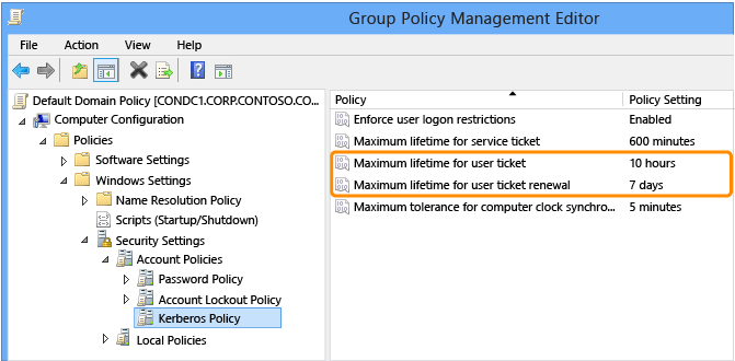 Screenshot that shows the default policy settings.