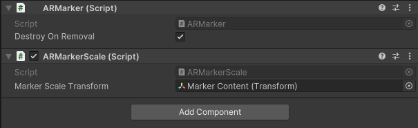 Prefab with ARMarker and ARMarkerScale attached