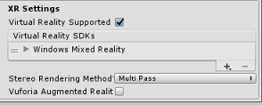 Screenshot that shows where to add Windows Mixed Reality SDK.