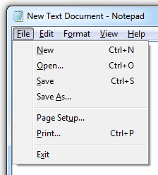 screen shot of file menu and access keys