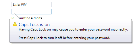 screen shot of balloon indicating caps lock is on 