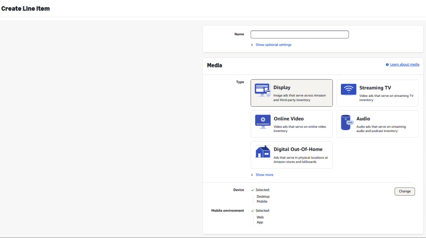 Screenshot that illustrates how to create a line item.