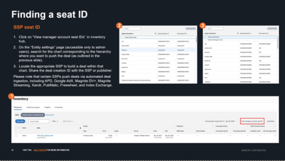 Screenshot that illustrates how you find a seat ID.