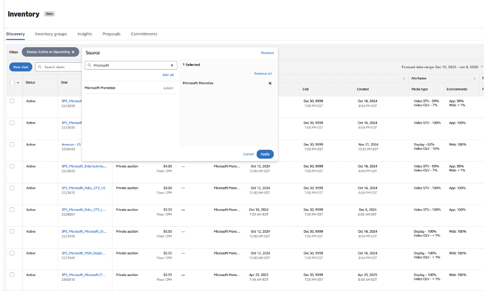 Screenshot that illustrates catalogue deals available to all buyers through Inventory Hub.
