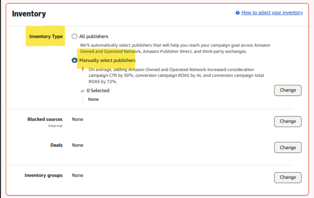 Screenshot that illustrates how to manually select publishers.