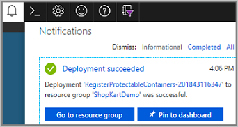 Screenshot that shows a deployment success message.
