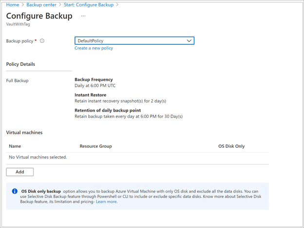 Screenshot that shows choosing the backup policy.