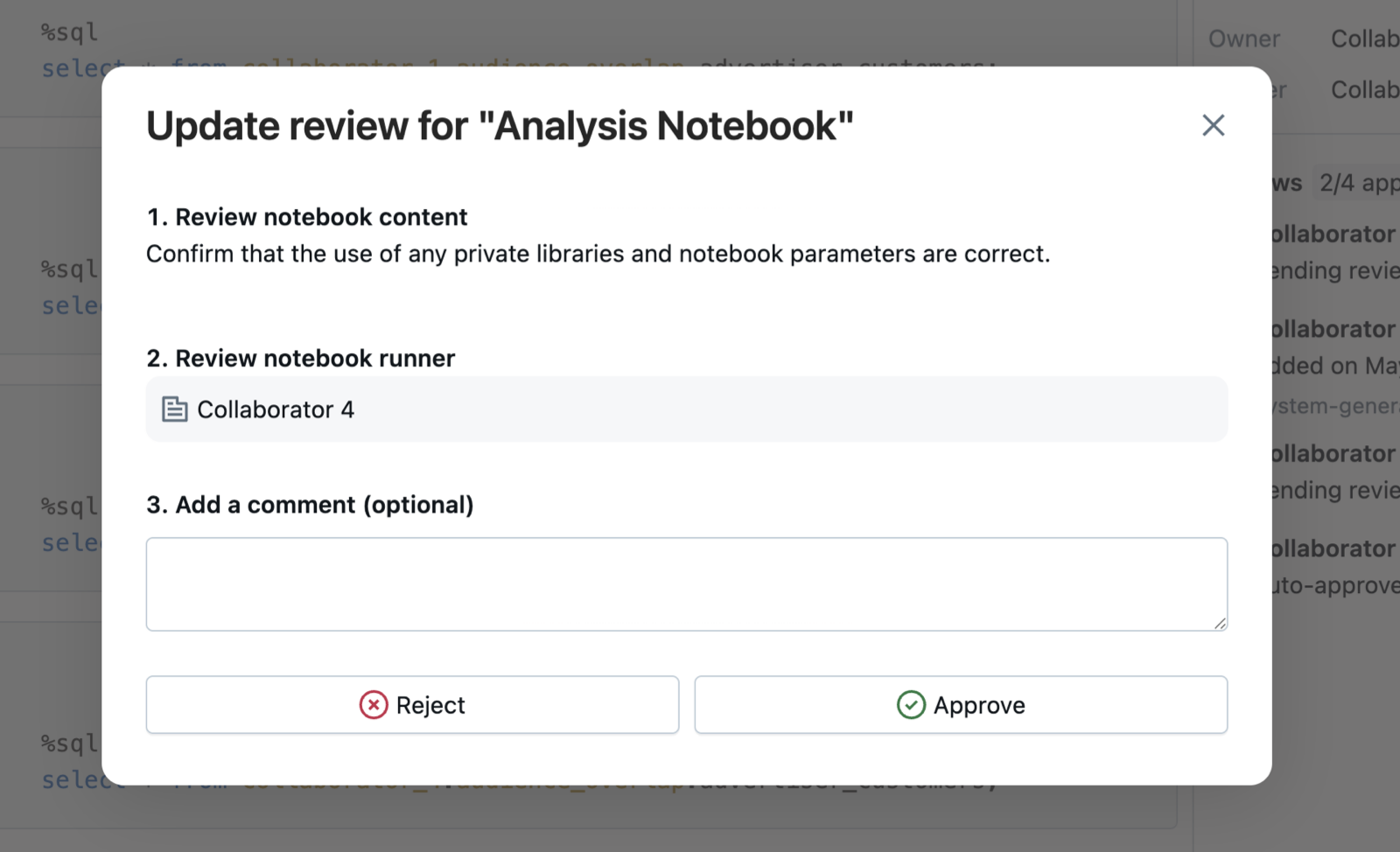 Approve or reject a notebook.