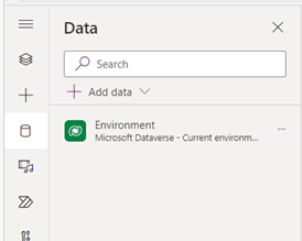 Screenshot of the Power Fx Environment object as a data source in the app.