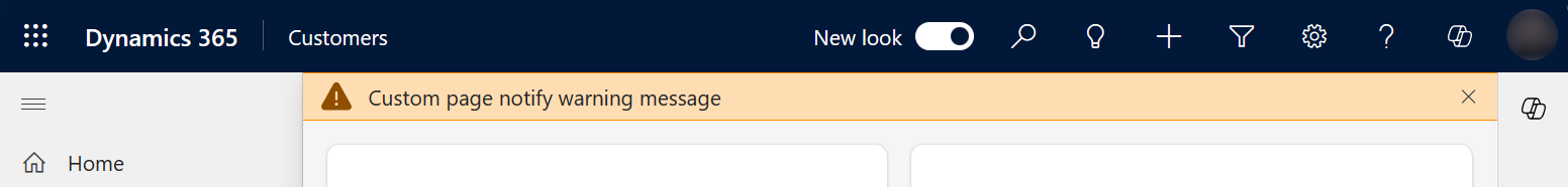 Custom page notify warning message bar Custom page notify warning message bar