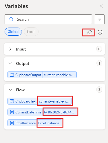 Screenshot of some values in the variables pane.
