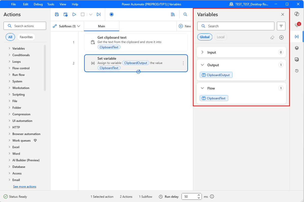 Screenshot of the variables pane.