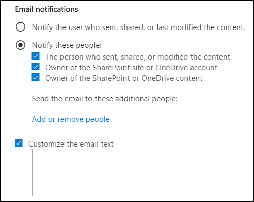 Screenshot of email notification options in the DLP policy configuration.