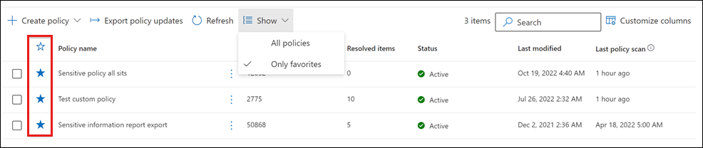 Screenshot of the Communication Compliance Policies page showing sort by group options.