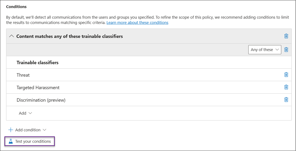 Communication Compliance test conditions.