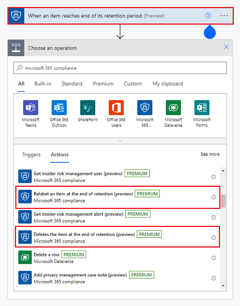 Configuring a Power Automate flow for when an item reaches the end of its retention period.