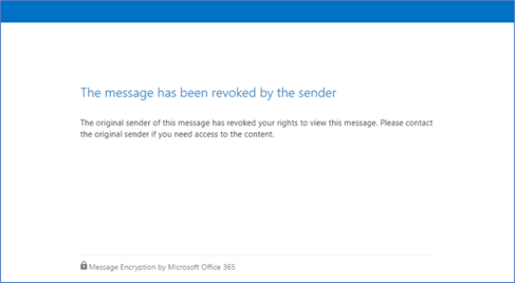 Screenshot of the encryption portal showing the error message that the sender has revoked the encrypted email.