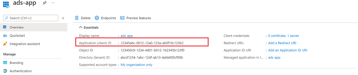 Screenshot how to create a service principal.