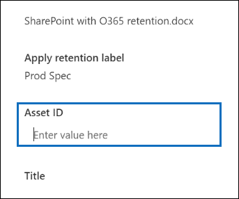 Screenshot of the Asset Id property displayed on a document properties detail page.
