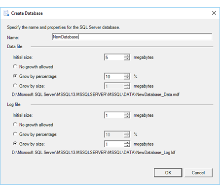 Create database page of the Import and Export Wizard Create database page of the Import and Export Wizard