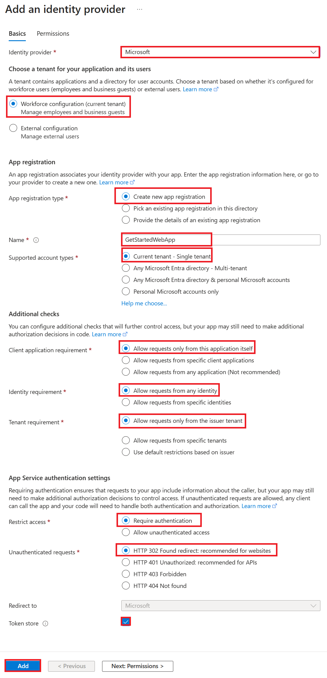 Screenshot that shows configuring authentication.