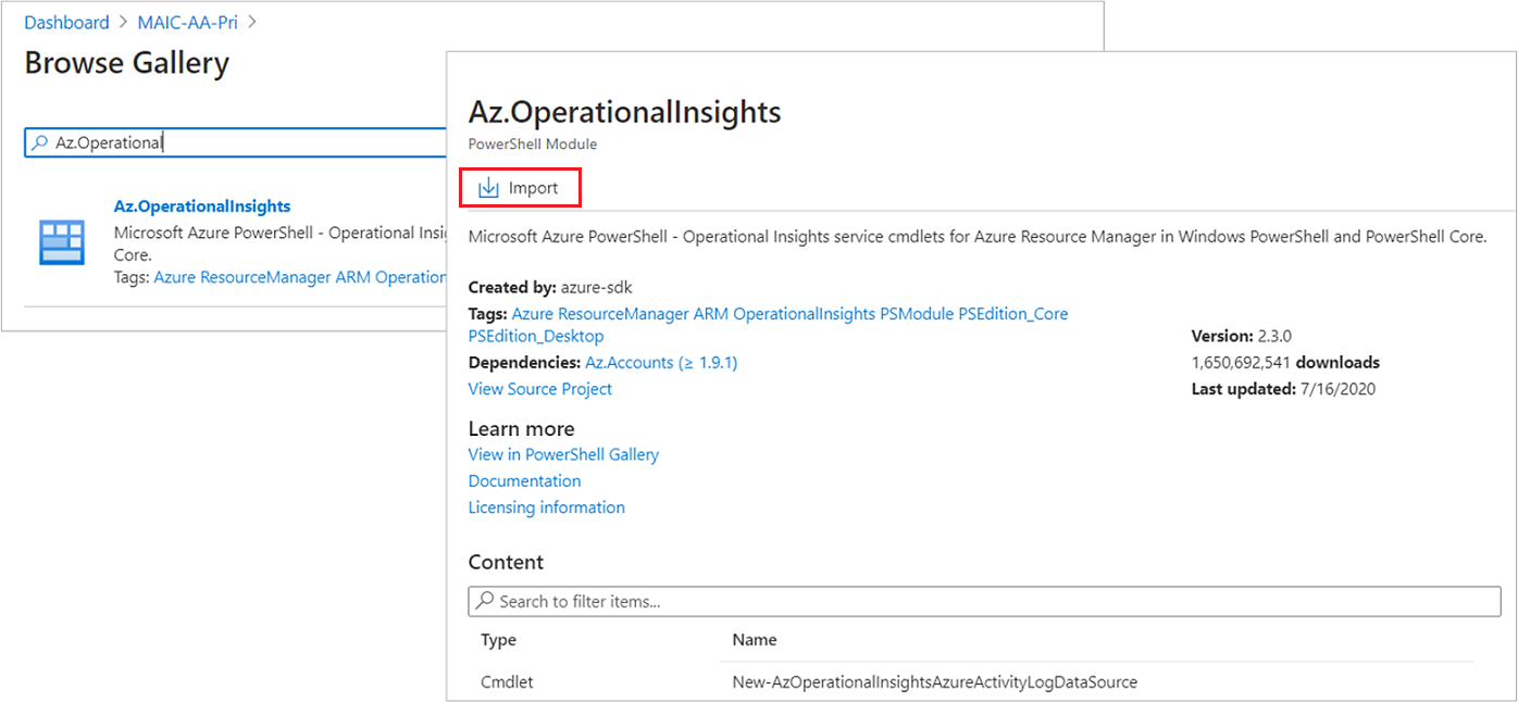 Import OperationalInsights module