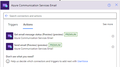 Screenshot that shows the Azure Communication Services Email connector Send email action.