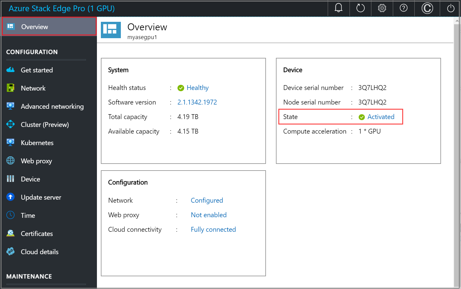 Screenshot that shows the local web U I "Cloud details" page 4.